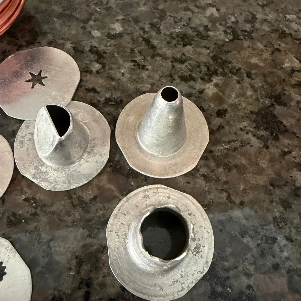 Vintage Cookie Press Pastry Set 12 Discs 3 Tips Copper Silver Tone Retro MCM